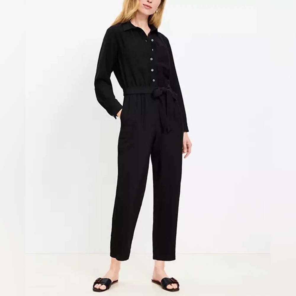 Loft Belted Black PocketJumpsuit